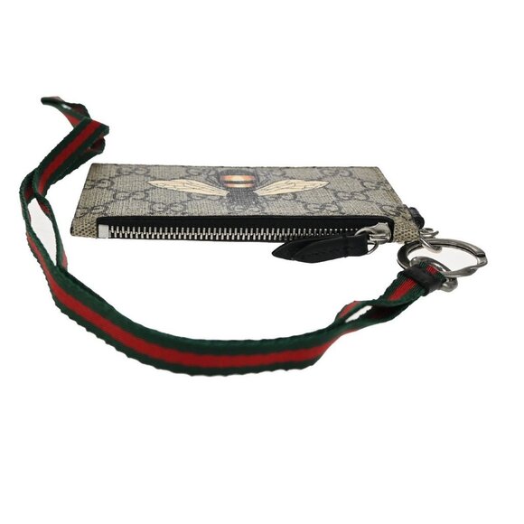 GUCCI Bee Print GG Coin Wallet Key Case Strap Supreme Leather Brown 38YH676 - Picture 5 of 13